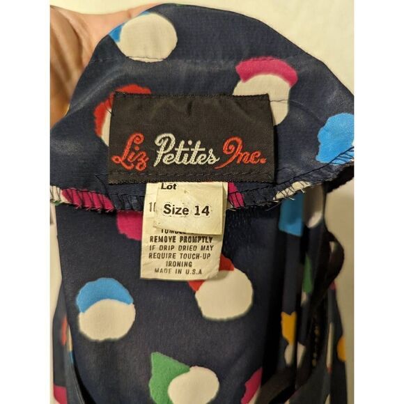 Vintage‎ Women's Abstract Floral Pleated Utility Dress Navy Blue Size 14 - Picture 15 of 15